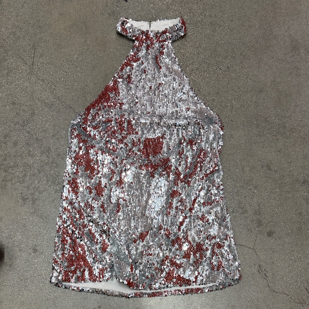 Sequin Halter Mini Dress - Silver